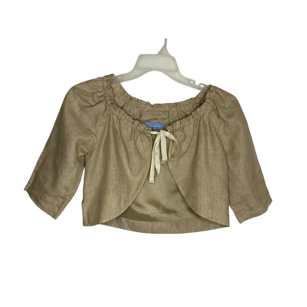 Antonio Melani Womens Tan 100% Linen Bolero Shirt Jacket Cropped Size 0